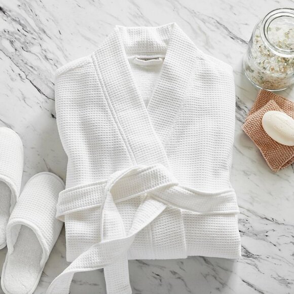 Alan Stewart Spa Collection Cream Waffle Turkish Cotton Bath Beach Robe OSFM - Picture 6 of 6